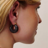 Circlet Earring blue jeans marble - Hoop Earrings - Gold-Plated