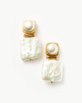 Square Pearl – Stud Earrings – 18ct Gold-Plated